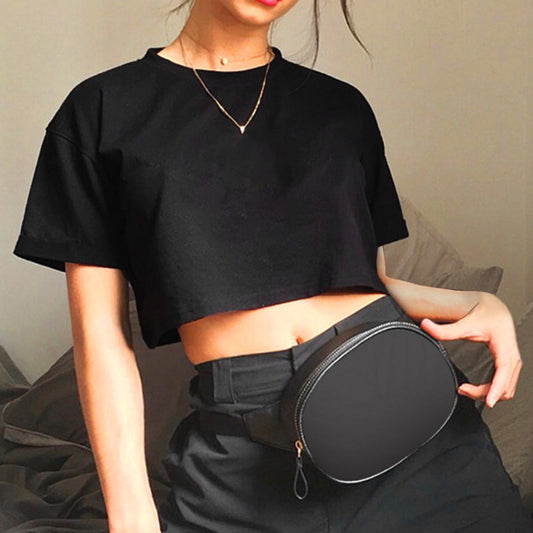 Women Simple Solid Color Short-Sleeved Crop Blank T-Shirt