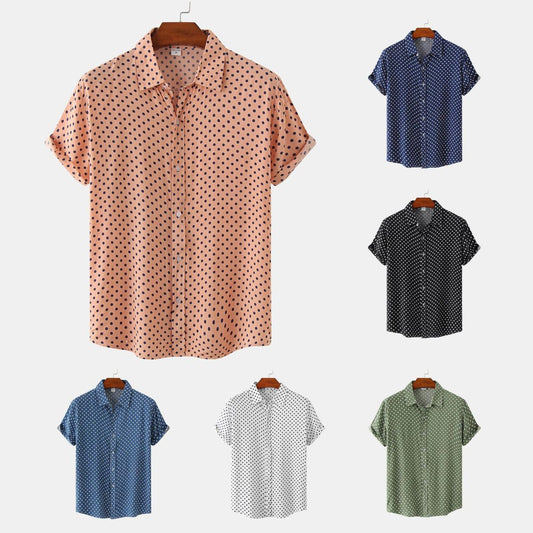 Men Casual Vacation Polka Dot Print Short Sleeve Shirt
