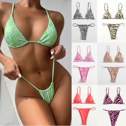 Ensemble de maillot de bain bikini sexy à rayures pour femme, mode été