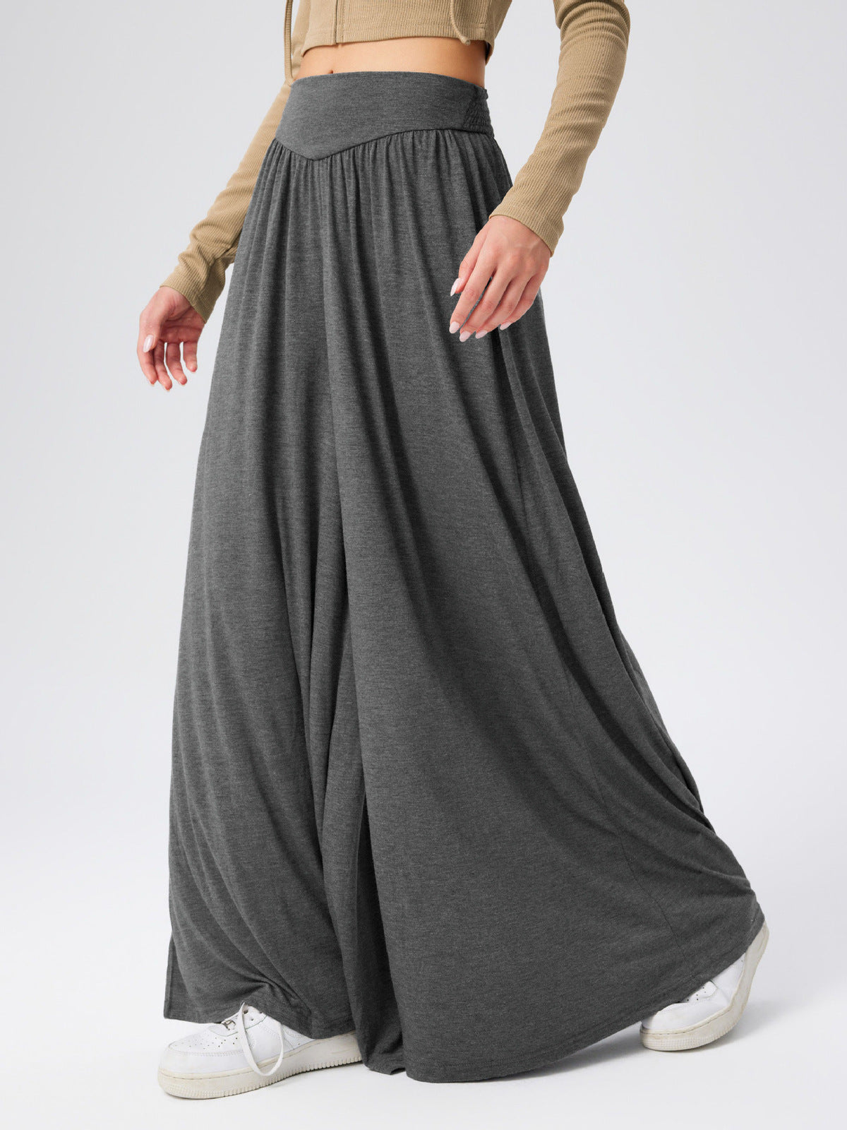 Pantalones anchos de cintura alta informales de moda para mujer