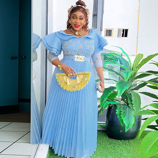 African Women Plus Size Elegant Ruffled Dress
