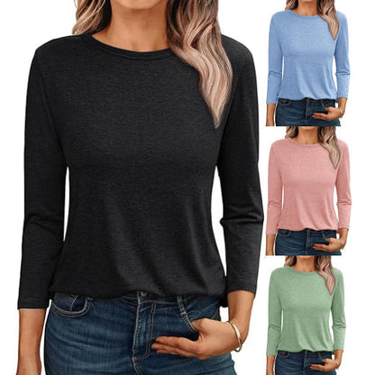 T-shirt à manches longues et col rond pour femme, décontracté et ample