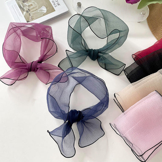 Bufanda larga de organza fina de verano para mujer, color liso
