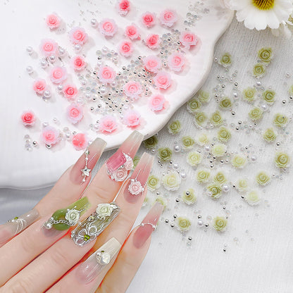 Décoration d'ongles créative en résine florale tridimensionnelle pour femmes, motif rose