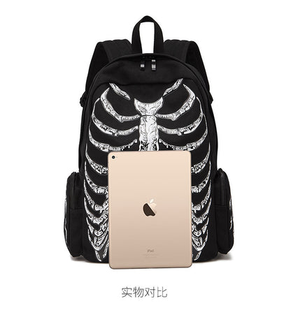 Women Fashion Halloween Print Skull Canvas Backpack