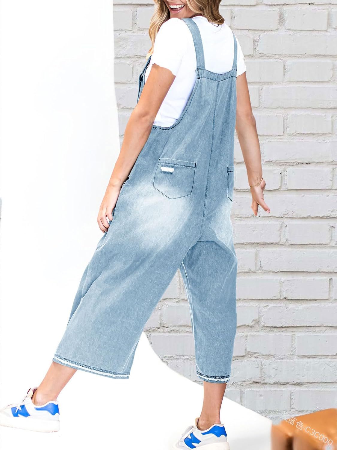 Women Retro Casual Ripped Wide Leg Denim Jumpsuits