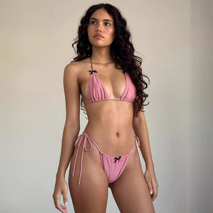 Maillot de bain sexy d'été avec bretelles et nœud, ensemble deux pièces