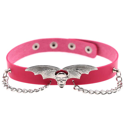 Gargantilla de Halloween punk con alas de murciélago y calavera para mujer