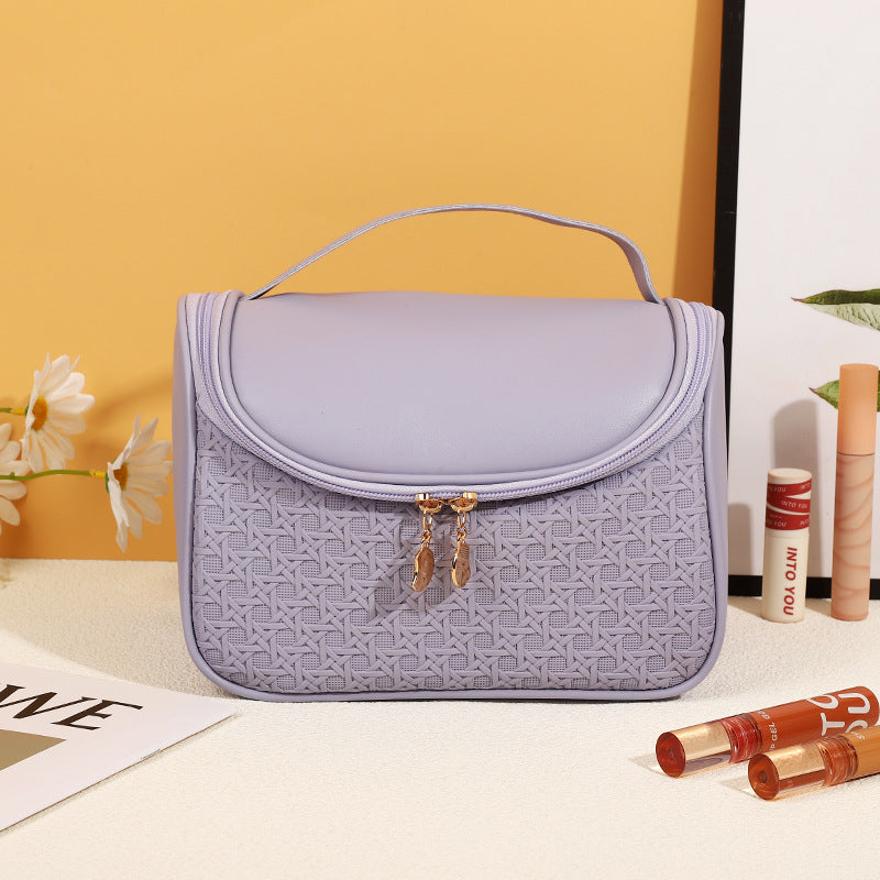 Bolsa de cosméticos sencilla de cuero de color sólido