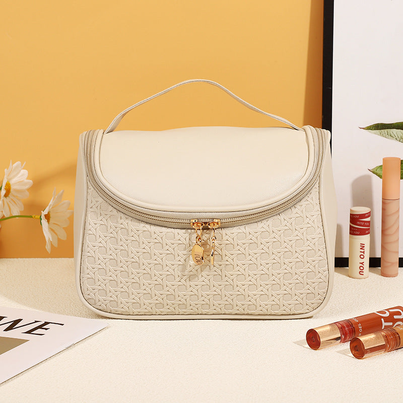 Bolsa de cosméticos sencilla de cuero de color sólido