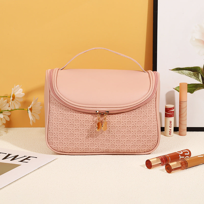 Bolsa de cosméticos sencilla de cuero de color sólido