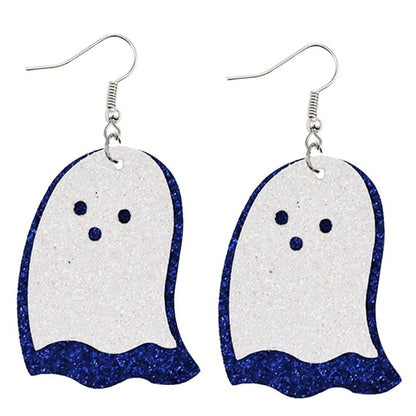 Halloween Women Horror Funny Pumpkin Ghost Bat PU Earrings