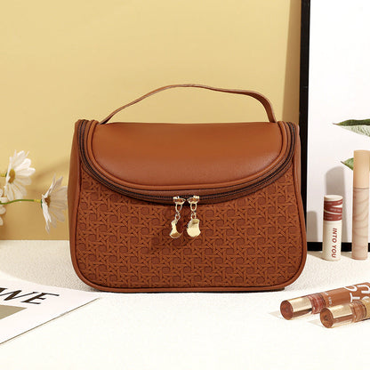 Bolsa de cosméticos sencilla de cuero de color sólido