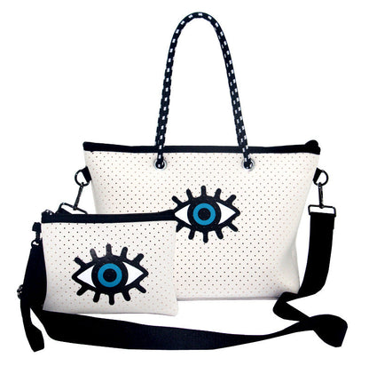 Bolso de mano de gran capacidad con diseño de ojo malvado