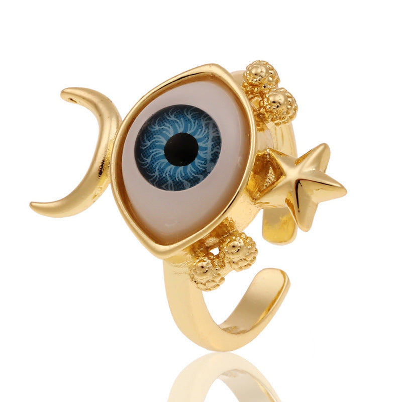 Anillos creativos de moda con diseño de ojo malvado bañados en cobre para mujer