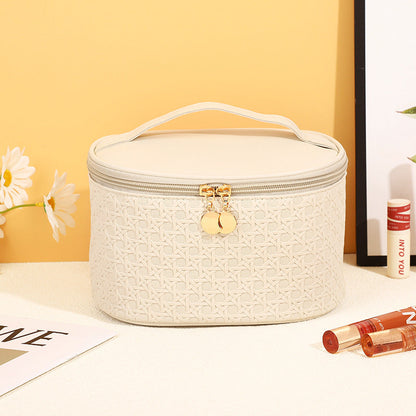 Bolsa de cosméticos sencilla de cuero de color sólido