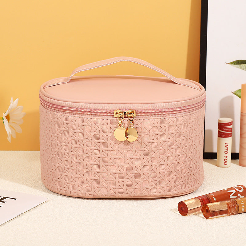 Bolsa de cosméticos sencilla de cuero de color sólido