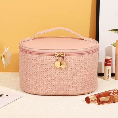 Bolsa de cosméticos sencilla de cuero de color sólido