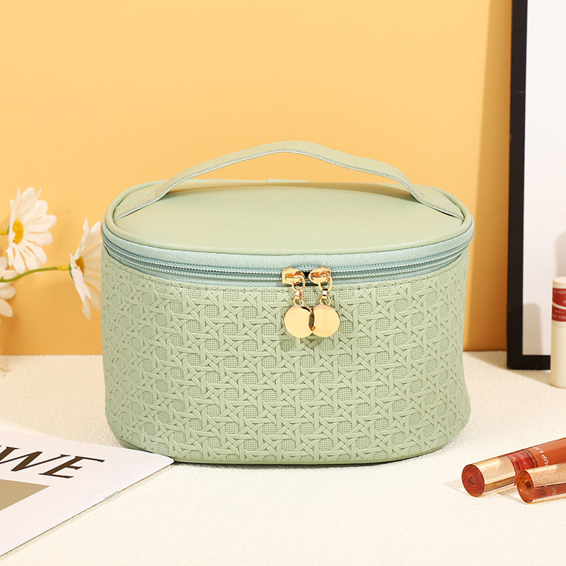 Bolsa de cosméticos sencilla de cuero de color sólido