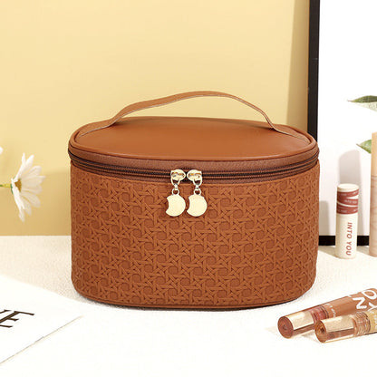 Bolsa de cosméticos sencilla de cuero de color sólido