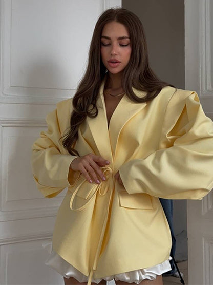 Women’s Lace-Up Padded Shoulder Blazer
