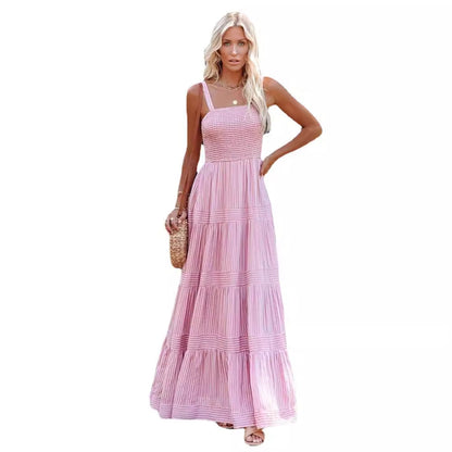 Women Casual Vacation Solid Color Pleated Dress