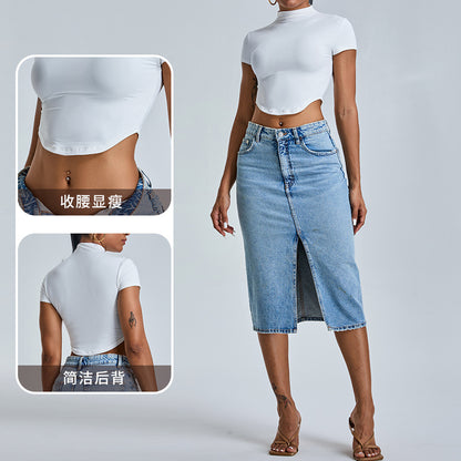 Top de yoga ajustado, de secado rápido y cuello alto para fitness
