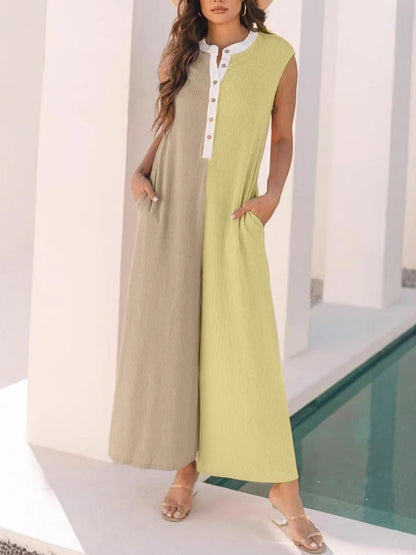 Women Fashion Casual Colorblock Sleeveless Jumpsuit