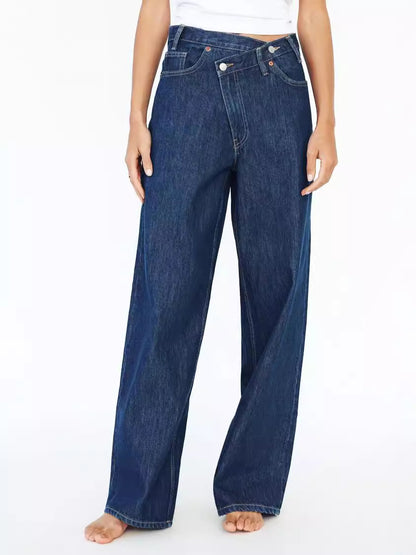 Women Fashion Casual Solid Color Straight Jeans