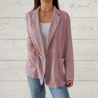 Women Casual Solid Color Cotton And Linen Blazer