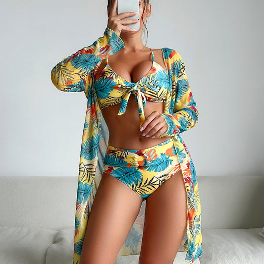 Women Fashion Print Swimsuit Three-Piece Set