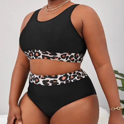 Traje de baño bikini de leopardo de talla grande para mujer