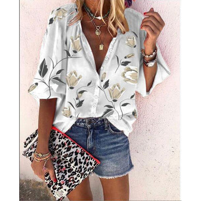 Chemisier décontracté à manches longues et imprimé floral pour femme, en polyester