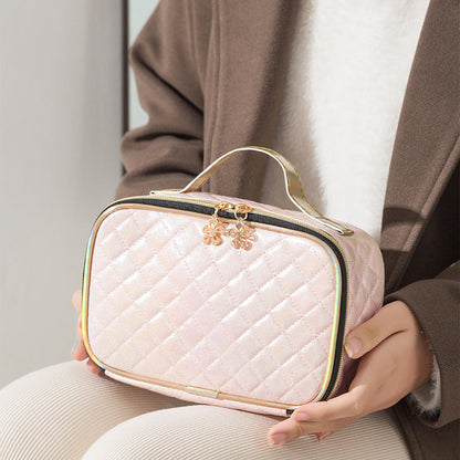 Bolsa de cosméticos de cuero sintético con efecto láser y degradado de color