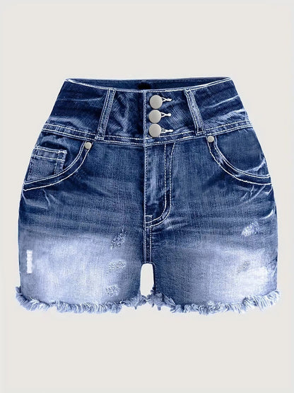 Pantalones cortos vaqueros de cintura alta con borlas informales a la moda para mujer