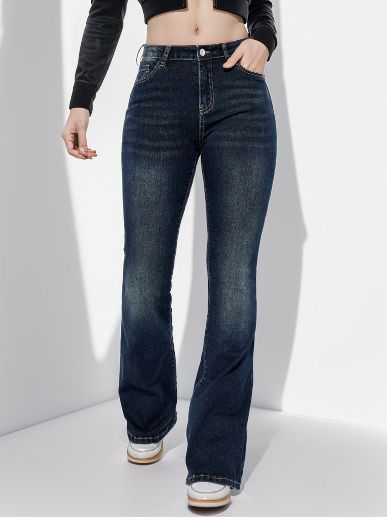 Jean slim simple et décontracté pour femme, bleu marine