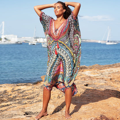 Vestido playero estampado informal de moda para mujer para vacaciones