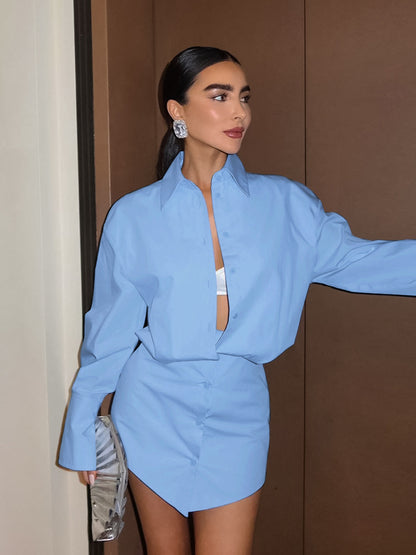 Robe chemise élégante à manches longues et revers amples pour femmes