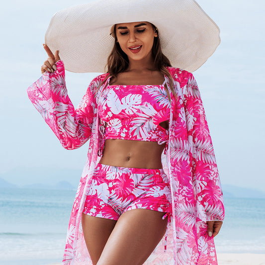 Women Fashion Sexy Multicolor Print Swimsuit Three-Piece Set