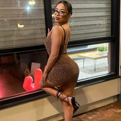Women Sexy Shiny Strap Bodycon Dress