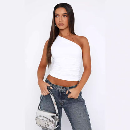 Camiseta sin mangas con estampado tie-dye de un solo hombro para mujer Y2K