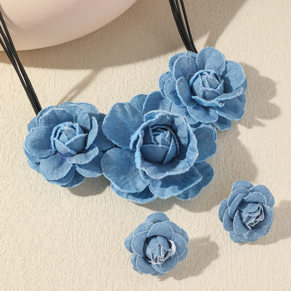 Blue Vintage Denim Rose Jewelry Set