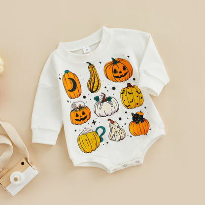 Pelele de algodón con estampado de calabaza de manga larga para bebé