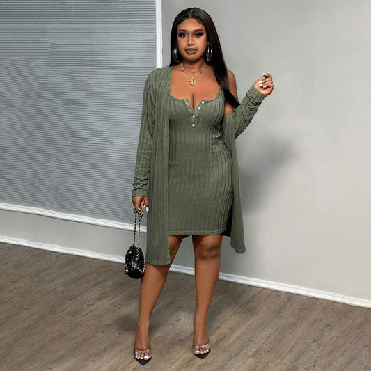 Women Fashion Elegant Plus Size Sleeveless Dress Two-Piece Set