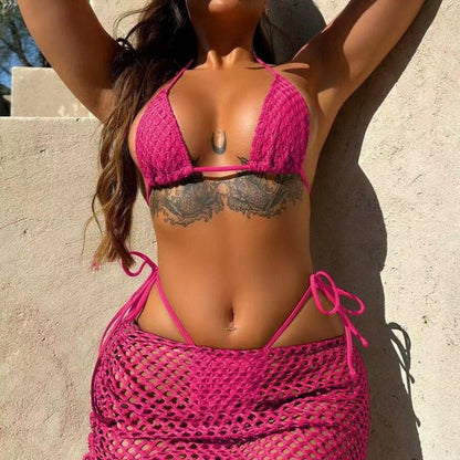 Women Summer Vacation Sexy Split Three-Piece Swimwear Set