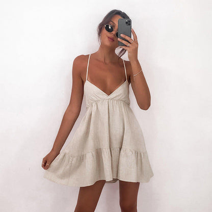 Women Fashion Sexy V-Neck Cross Backless Dress
