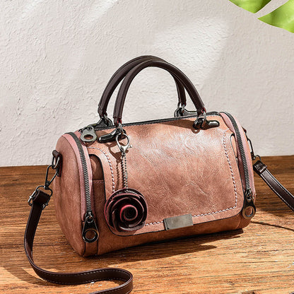 Bolso de mano retro con colgante de flor pequeña de color sólido para mujer