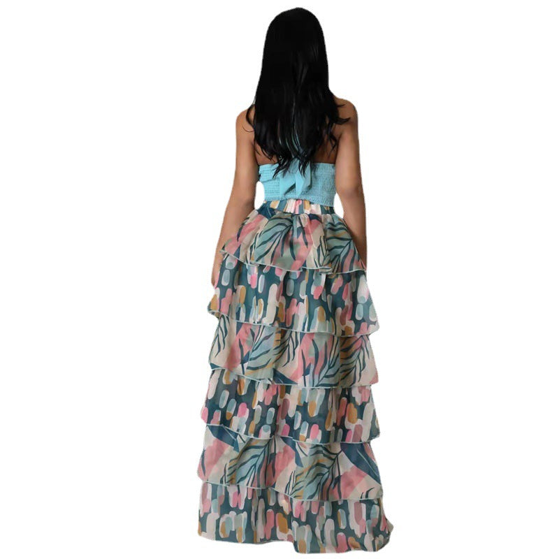Falda con volantes y abertura frontal con estampado multicolor sexy para mujer