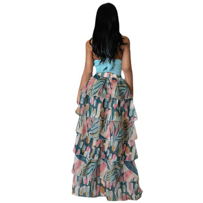 Falda con volantes y abertura frontal con estampado multicolor sexy para mujer