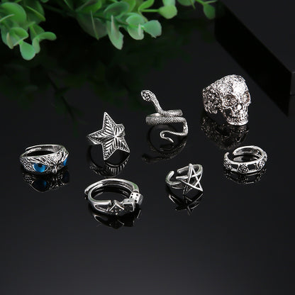 Anillos midi de Halloween para mujer, estilo vintage, hueco, con forma de estrella, serpiente, calavera, búho, rosa y animal.